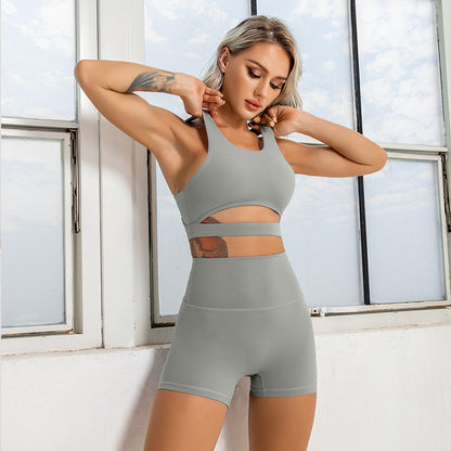 Recycled Fabric Hollow Out Beauty Back Exercise Bra Shorts Fitness Suit Nude Feel Yoga Two-Piece Set